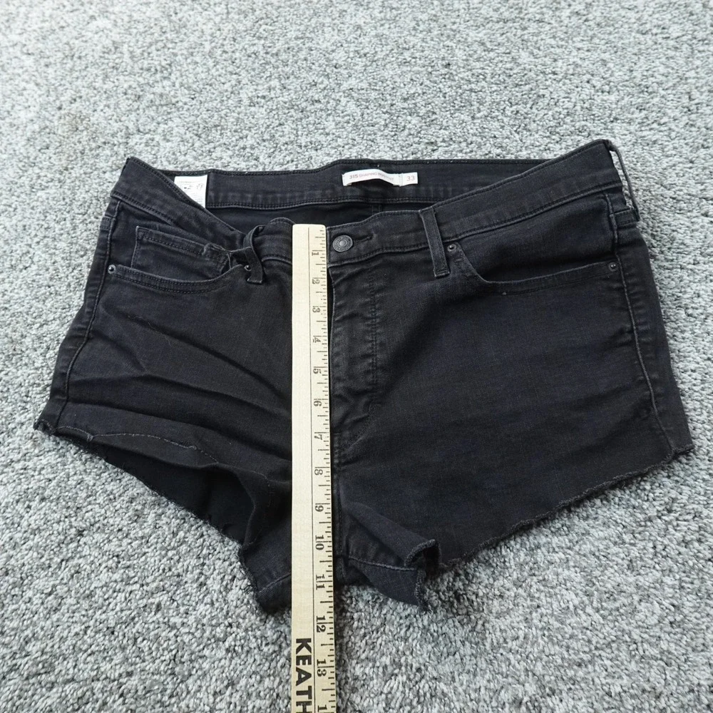 Levis Shorts Womens 33 Dark Black Denim Jean High Rise Mini Micro Booty Cut Off
